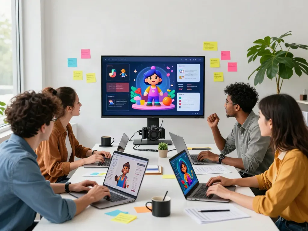 Collaborative team showcasing juicy ai interactions in a vibrant tech workspace.