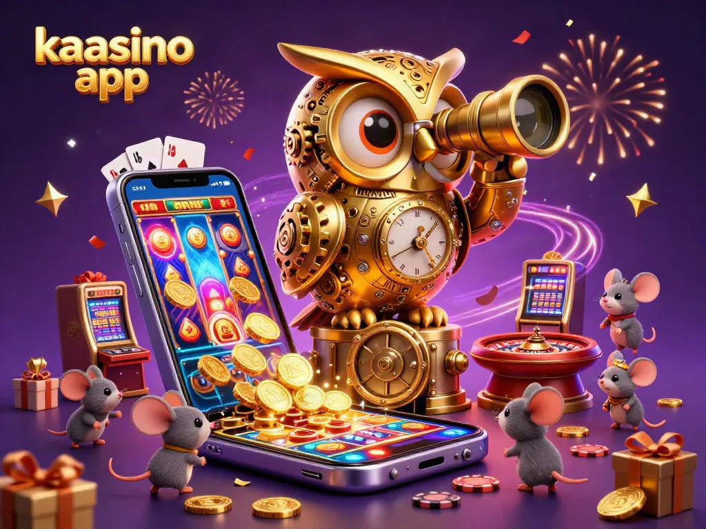 Experience the excitement of the kaasino app with this captivating casino scene featuring animated characters and vibrant gaming elements.