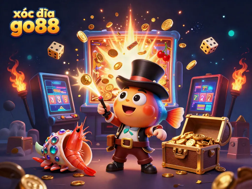 Experience xóc đĩa go88 with vibrant glowing coins and dynamic 3D casino elements.