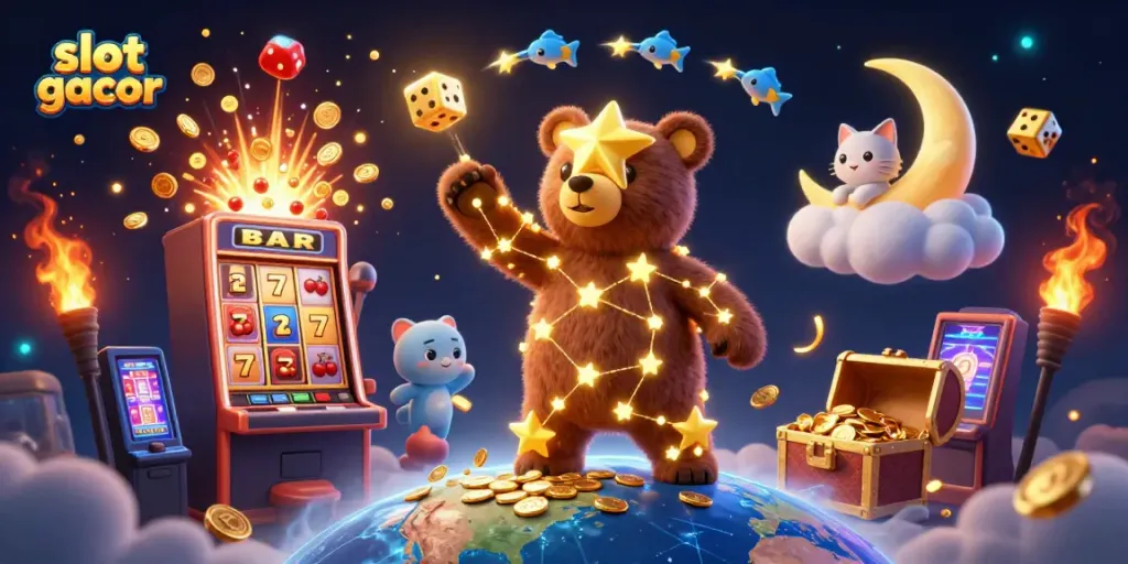 Engage in exciting slot gacor games with a vibrant jackpot scene filled with treasures.