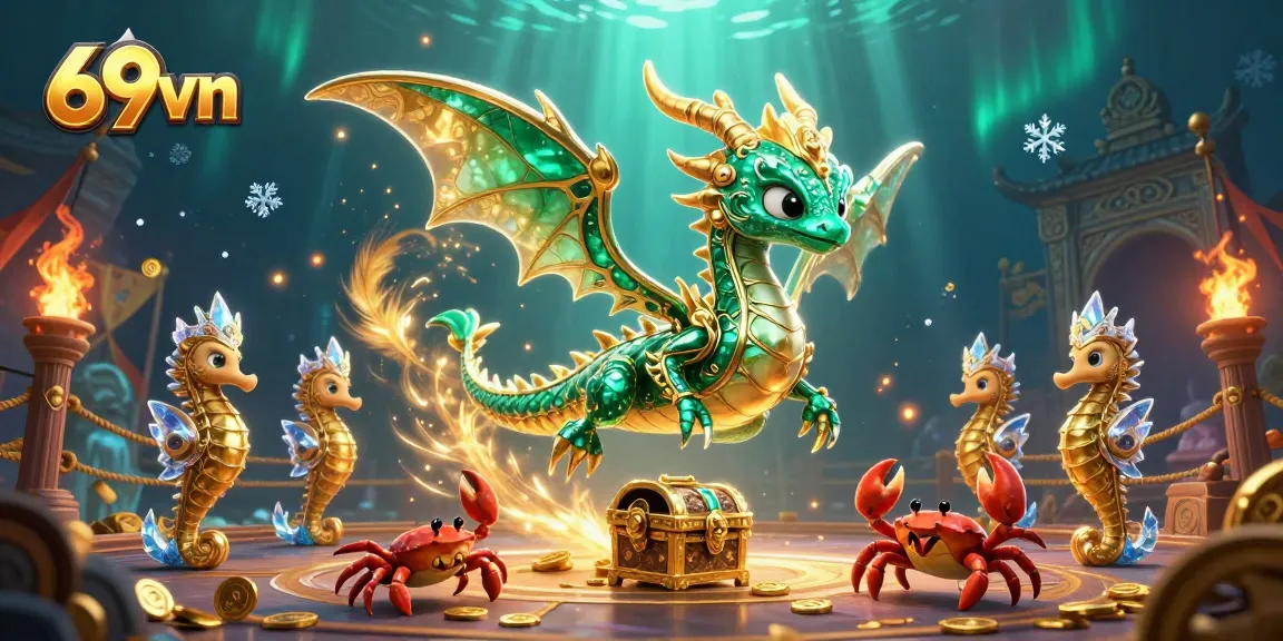 Experience thrilling gaming action with 69vn's vibrant underwater casino illustration featuring a sea dragon.