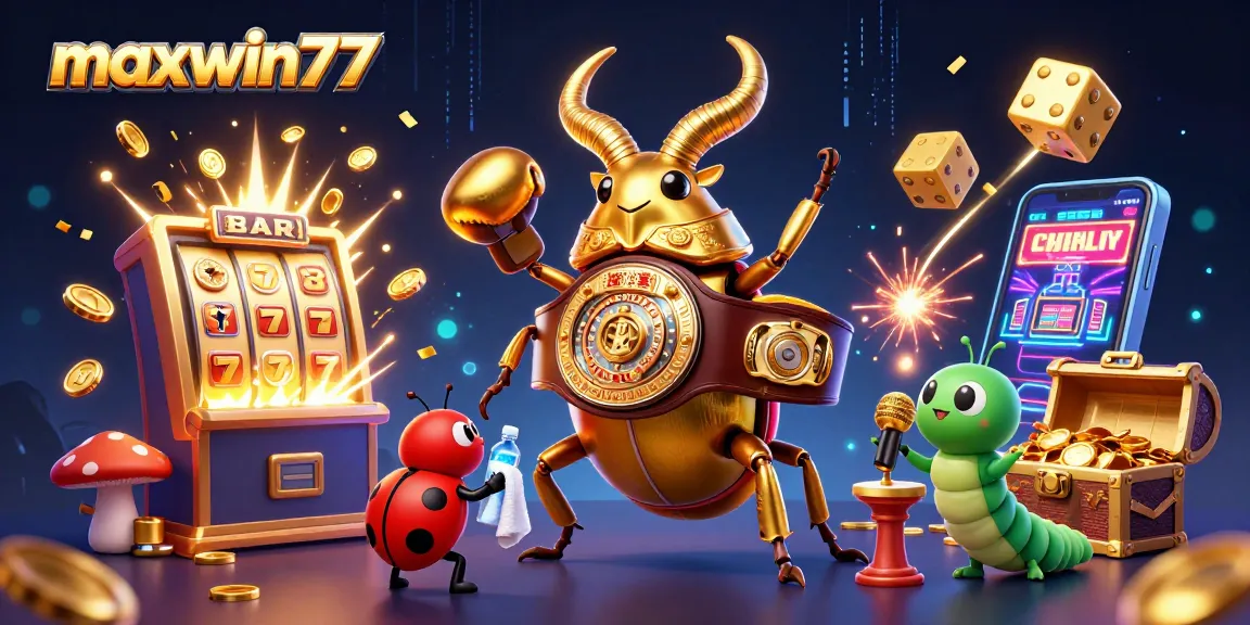 Play and win at maxwin77 with an exciting illustration of a dynamic casino scene featuring vibrant elements.