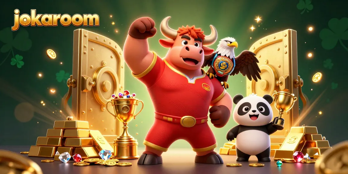 Experience the excitement of jokaroom with wins and treasures in this dynamic 3D casino illustration.