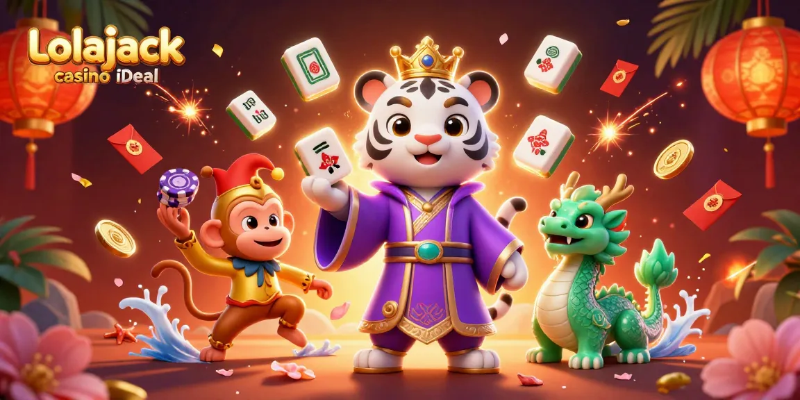 Experience the fun of Lolajack casino iDeal with an engaging 3D digital illustration featuring vibrant characters and game elements.