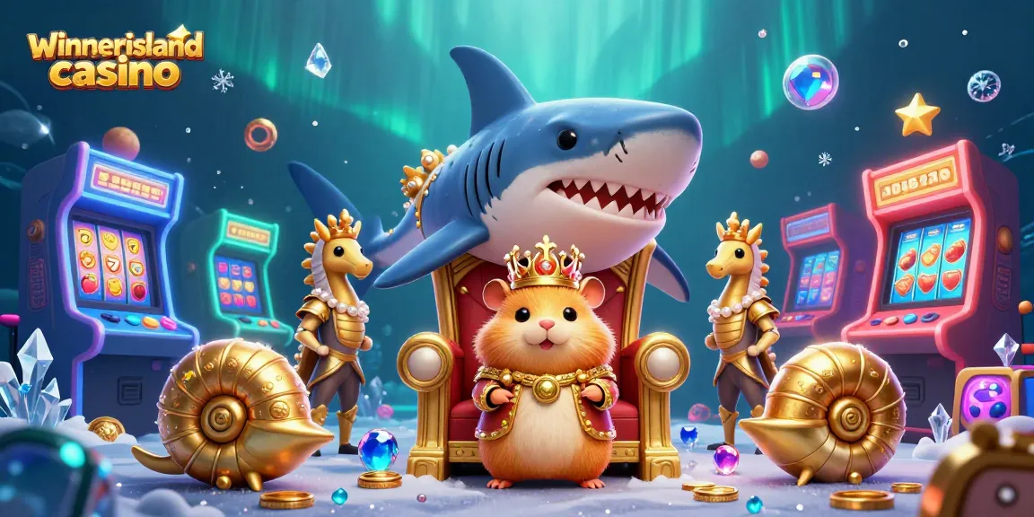 Experience gaming excitement at winnerislandcasino with a vibrant underwater scene of casino elements and royal characters.